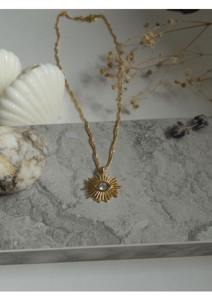 Handmade Pirinç Üzeri Altın Kaplama Göz Figürlü Kadın Kolye - Vidi