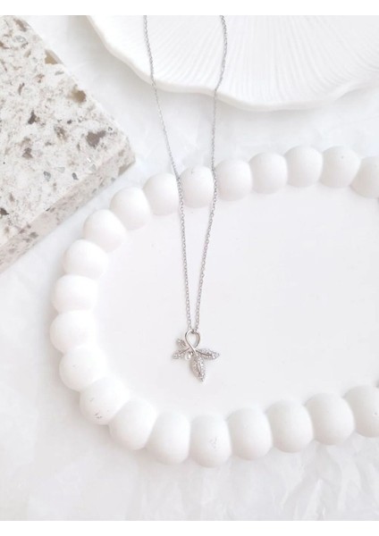 Çelik Gold Incili Yaprak Kadın Kolye