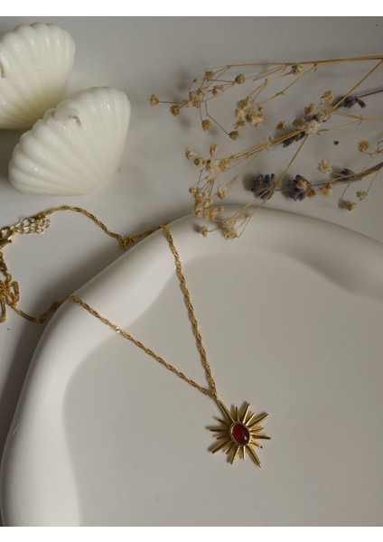 Handmade Pirinç Üzeri Altın Kaplama Kuzey Yıldızı Kadın Kolye-Kahverengi -Aurora- Brown