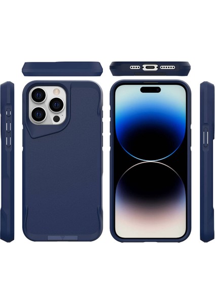 Apple iPhone 15 Pro Kılıf Kenarları Airbagli T-Max Standlı Mat Silikon Kapak Lacivert
