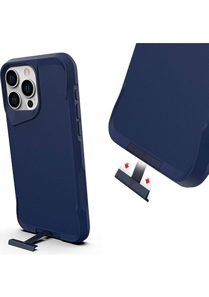 Apple iPhone 15 Pro Kılıf Kenarları Airbagli T-Max Standlı Mat Silikon Kapak Lacivert