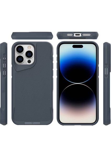 Apple iPhone 15 Pro Kılıf Kenarları Airbagli T-Max Standlı Mat Silikon Kapak Gri