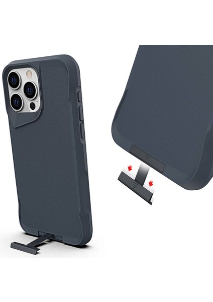 Apple iPhone 15 Pro Kılıf Kenarları Airbagli T-Max Standlı Mat Silikon Kapak Gri