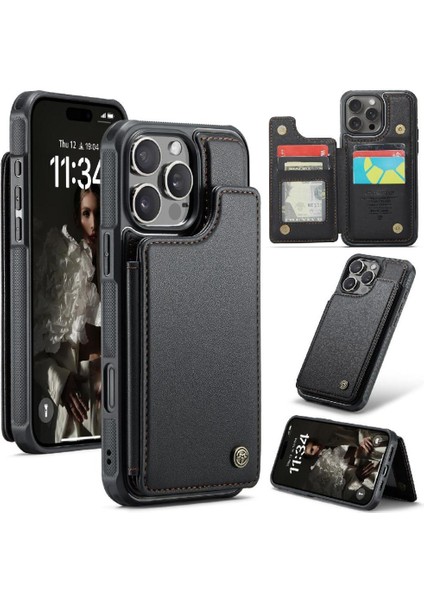 IPhone 16 Için Flip Case Pro Max Rfıd Engelleme Pu Deri Kickstand Ince (Yurt Dışından)