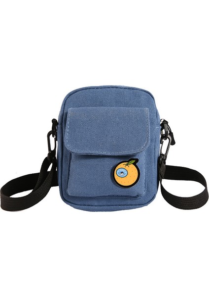 Çapraz Askılı Çanta Taşınabilir Yüksek Kaliteli Kanvas Kumaş Düz Renkli Mini Stil, Mavi (Yurt Dışından)