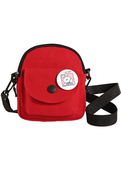 Çapraz Askılı Çanta Taşınabilir Yüksek Kaliteli Aşınmaya Dayanıklı Kanvas Kumaş Düz Renkli Mini Stil, Kırmızı (Yurt Dışından)