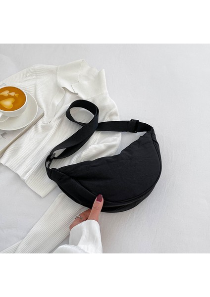 Çapraz Askılı Çanta Taşınabilir Yüksek Kaliteli Pamuklu Kumaş Düz Renk Stili, Siyah (Yurt Dışından)