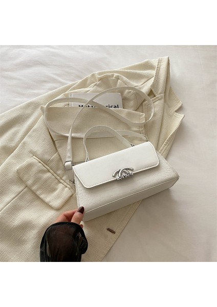 Çapraz Askılı Çanta Taşınabilir Yüksek Kaliteli Pu Malzeme Düz Renk Şık Tasarım Yatay Kare, Beyaz (Yurt Dışından)