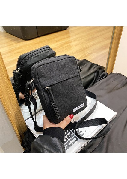 Çapraz Askılı Çanta Taşınabilir Yüksek Kaliteli Kanvas Malzeme Düz Renk Çok Yönlü Küçük Kare Çanta Stili , Siyah (Yurt Dışından)