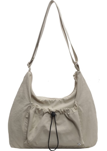 Çapraz Askılı Çanta Taşınabilir Yüksek Kaliteli Su Geçırmez Naylon Malzeme Düz Renk Stili, Bej (Yurt Dışından)