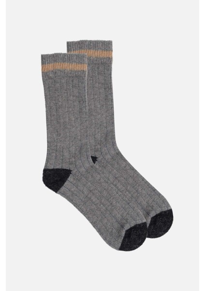 Unisex Alpaka Yünü Kışlık Çemberli Tekli Gri Soket Çorap M 3093 G