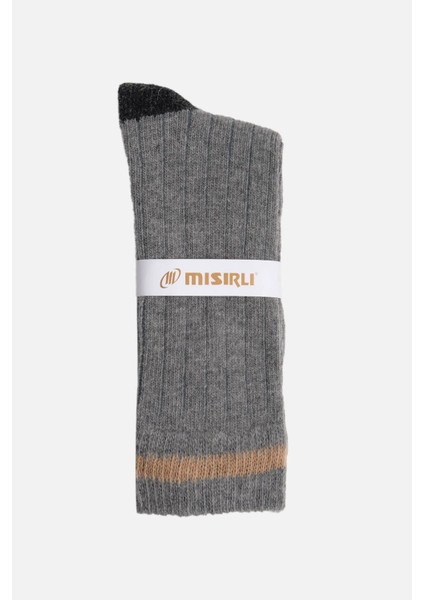 Unisex Alpaka Yünü Kışlık Çemberli Tekli Gri Soket Çorap M 3093 G