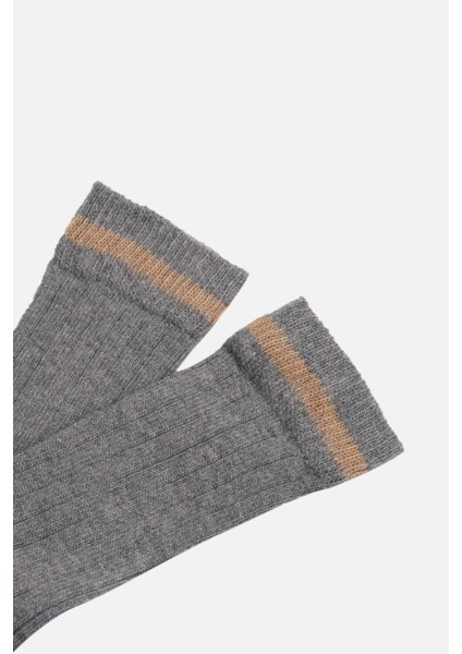 Unisex Alpaka Yünü Kışlık Çemberli Tekli Gri Soket Çorap M 3093 G