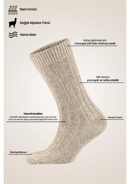 Unisex Alpaka Yünü Kışlık Çemberli Tekli Gri Soket Çorap M 3093 G