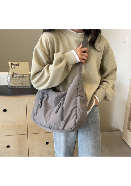 Çapraz Askılı Çanta Taşınabilir Yüksek Kaliteli Naylon Kumaş Düz Renk Stili Büyük Kapasite, Gri (Yurt Dışından) modelleri