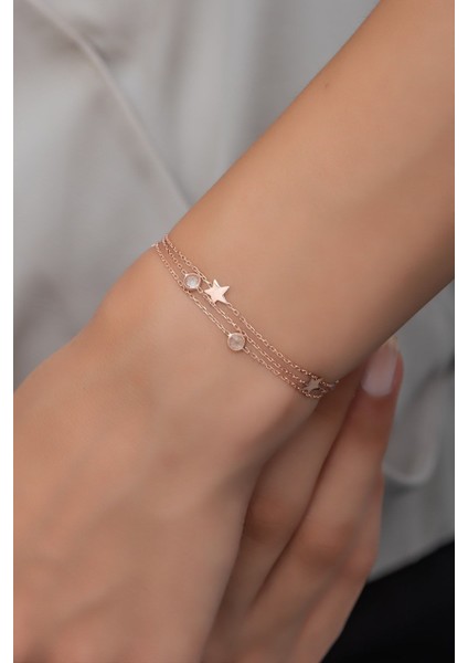Pembe zirkon taşlı 925 ayar gümüş yıldız bileklik, şık ve zarif tasarım fiyatları