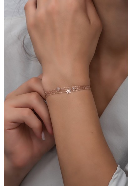 Pembe zirkon taşlı 925 ayar gümüş yıldız bileklik, şık ve zarif tasarım modelleri