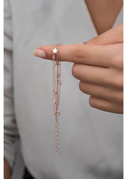 Pembe zirkon taşlı 925 ayar gümüş yıldız bileklik, şık ve zarif tasarım indirimleri
