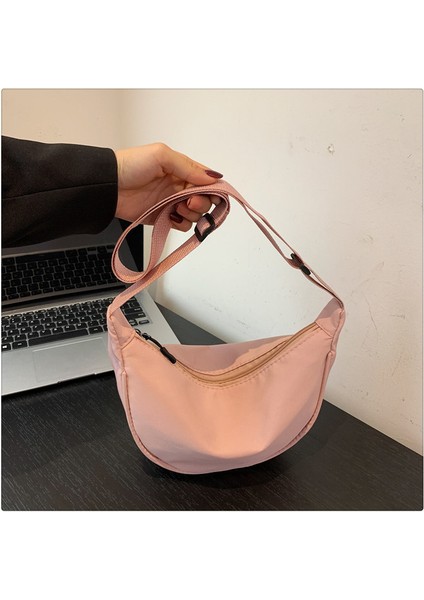 Çapraz Askılı Çanta Taşınabilir Yüksek Kaliteli Aşınmaya Dayanıklı Naylon Kumaş Düz Renk Şık Stil, Pembe (Yurt Dışından)