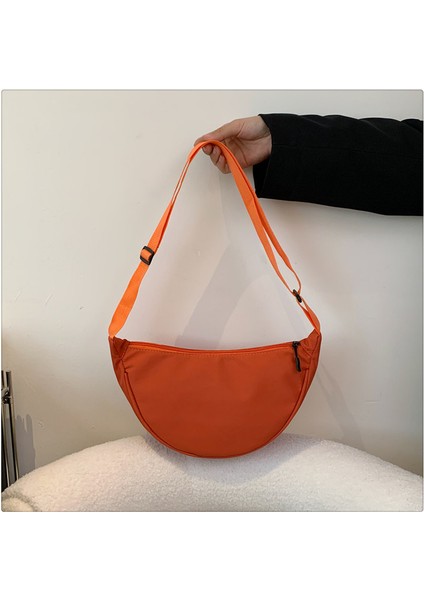 Çapraz Askılı Çanta Taşınabilir Yüksek Kaliteli Aşınmaya Dayanıklı Naylon Kumaş Düz Renk Şık Stil, Turuncu (Yurt Dışından)