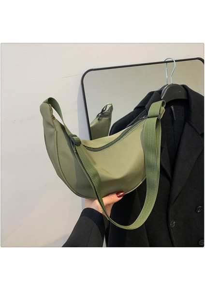 Çapraz Askılı Çanta Taşınabilir Yüksek Kaliteli Aşınmaya Dayanıklı Naylon Kumaş Düz Renk Şık Stil, Yeşil (Yurt Dışından)