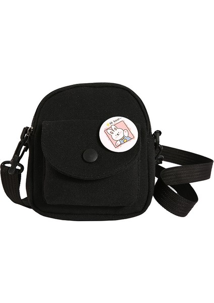 Çapraz Askılı Çanta Taşınabilir Yüksek Kaliteli Aşınmaya Dayanıklı Kanvas Kumaş Düz Renkli Mini Stil, Siyah (Yurt Dışından)