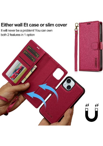 IPhone 15 Için Flip Case Artı Cüzdan Kılıf Kickstand Pu Deri Bölünmüş Cüzdan (Yurt Dışından)