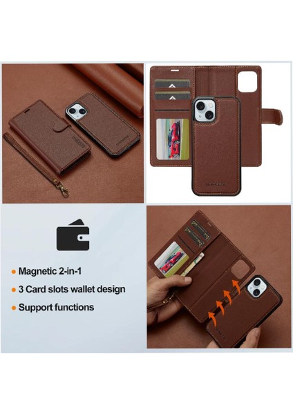 IPhone 15 Için Flip Case Artı Cüzdan Kılıf Kickstand Pu Deri Bölünmüş Cüzdan (Yurt Dışından)