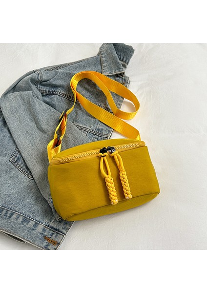 Çapraz Askılı Çanta Taşınabilir Yüksek Kaliteli Naylon Kumaş Düz Renk Stili, Sarı (Yurt Dışından)