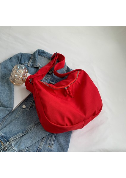 Çapraz Askılı Çanta Taşınabilir Sağlıklı Kanvas Kumaş Kaliteli Işçılik Rahat Tarz Geniş Kapasite, Kırmızı (Yurt Dışından)