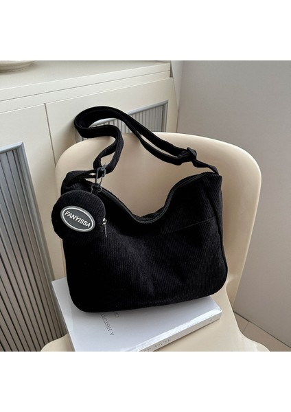 Çapraz Askılı Çanta Taşınabilir Yüksek Kaliteli Kadife Malzeme Düz Renk Basit Moda Stili , Siyah (Yurt Dışından)