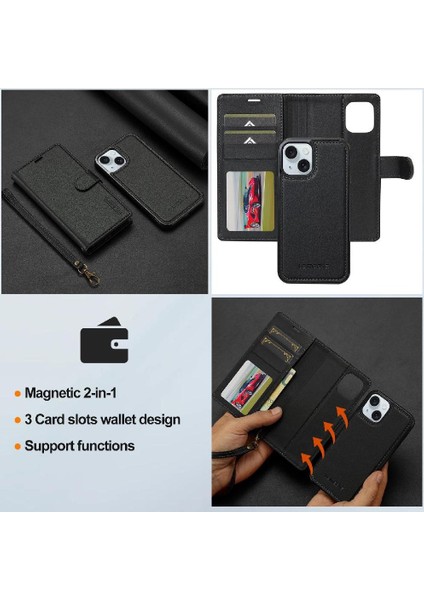 IPhone 14 Için Flip Case Artı Bölünmüş Deri Cüzdan Telefon Kapak Pu Deri 2 (Yurt Dışından)