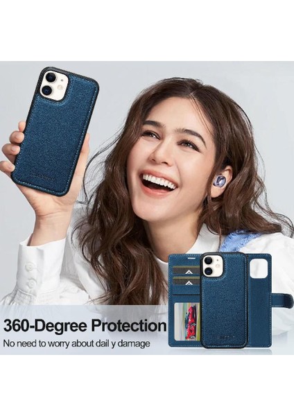 IPhone 12 Mini Bölünmüş Deri Cüzdan Telefon Kapak Için Flip Case Ayrılabilir 2 (Yurt Dışından)
