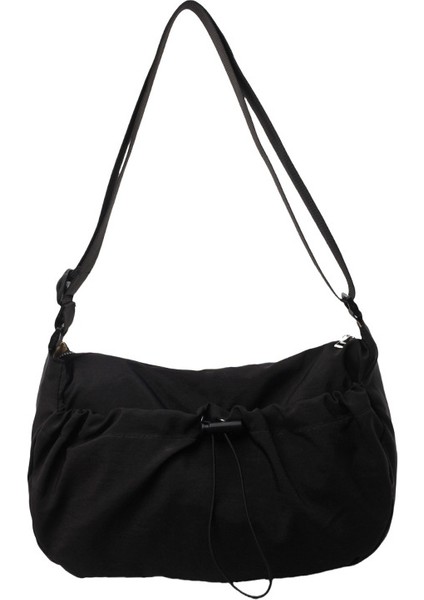 Çapraz Askılı Çanta Taşınabilir Yüksek Kaliteli Kanvas Malzeme Basit ve Orta Boy, Siyah (Yurt Dışından)