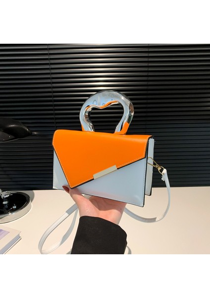 Çapraz Askılı Çanta Taşınabilir Yüksek Kaliteli Pu Malzeme Saf Renk Sokak Modası Orta Boy, Turuncu (Yurt Dışından)