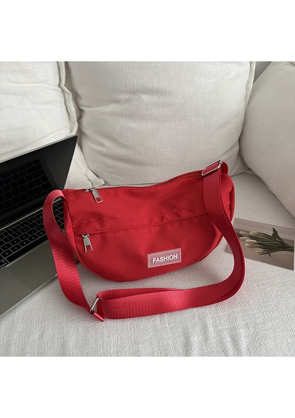 Çapraz Askılı Çanta Taşınabilir Yüksek Kaliteli Oxford Kumaş Düz Renk Basit Stil Mektup Deseni, Kırmızı (Yurt Dışından)