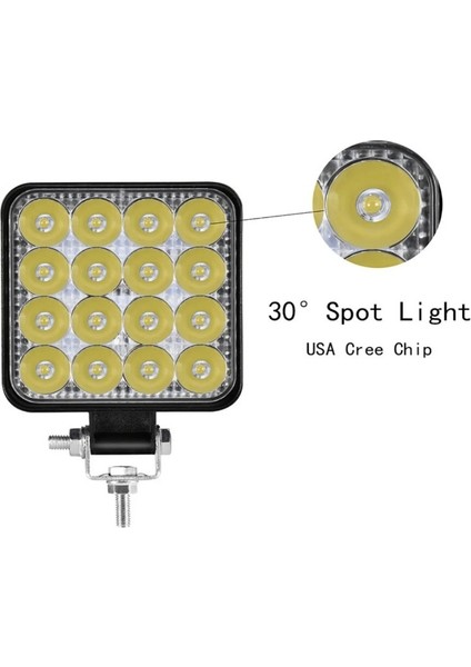 Off Road Sis Farı Çalışma Lambası 16 Led Kare Su Geçirmez 48W