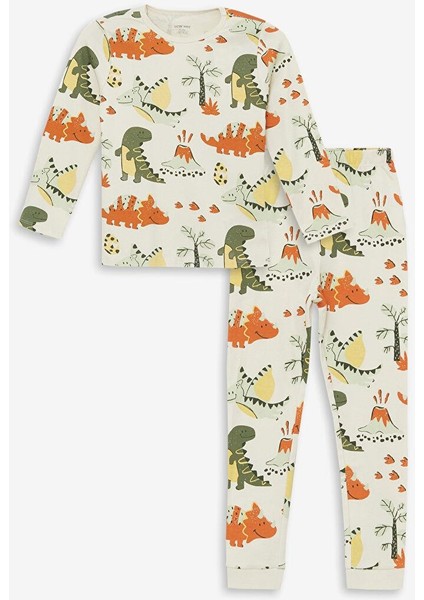 Bisiklet Yaka Uzun Kollu Baskılı Erkek Bebek Pijama Takımı