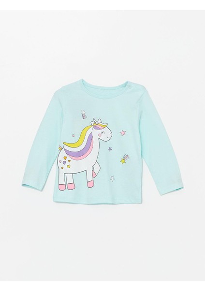 Bisiklet Yaka Uzun Kollu Baskılı Kız Bebek Pijama Takımı