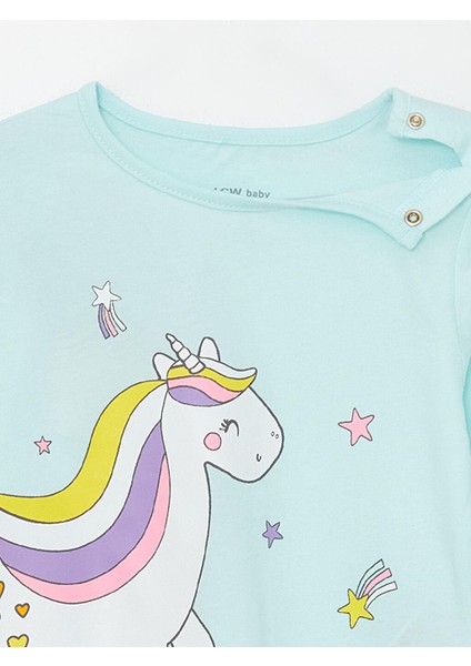 Bisiklet Yaka Uzun Kollu Baskılı Kız Bebek Pijama Takımı
