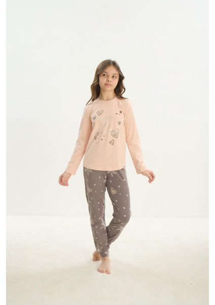 Kız Çocuk Garson Uzun Kol Açık Somon Pijama Takım C8T2N7O8