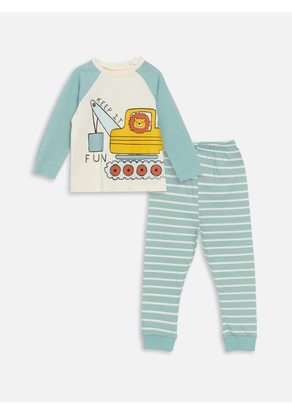 Bisiklet Yaka Uzun Kollu Baskılı Erkek Bebek Pijama Takımı