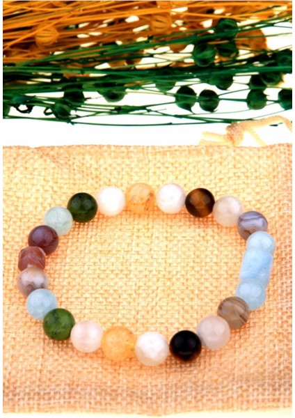 Doğal Taş Bileklik, Sitrin, Akuamarin, Ay Taşı, Botswana Akik, Kaplan Gözü, Yeşim
