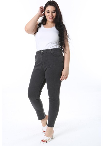 Kadın Büyük Beden Antrasit Yüksek Bel 5 Cepli Likralı Dar Paça Kot Pantolon 65N38285