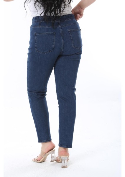 Kadın Büyük Beden Lacivert Arka Bel Lastikli 2 Cepli Likralı Kot Pantolon 65N38274 modelleri