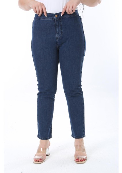 Kadın Büyük Beden Lacivert Arka Bel Lastikli 2 Cepli Likralı Kot Pantolon 65N38274 indirimleri