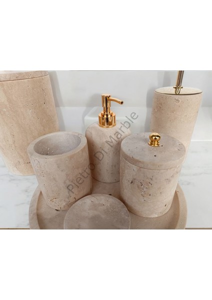 Sarı Traverten Klasik Model 7 Parça Gold Renk Düğme Aksesuarlı Banyo Seti indirimleri