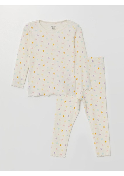 Baskılı Bisiklet Yaka Uzun Kollu Baskılı Kız Bebek Pijama Takımı