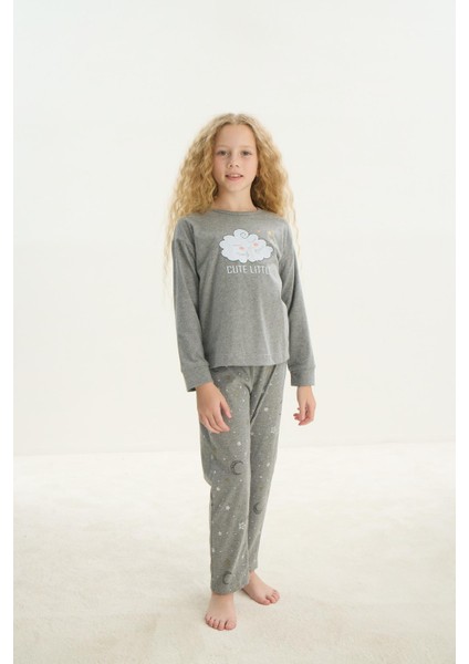 Kız Çocuk Uzun Kol Gri Melanj Pijama Takım C6T9N6O8