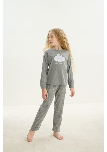 Kız Çocuk Uzun Kol Gri Melanj Pijama Takım C6T9N6O8